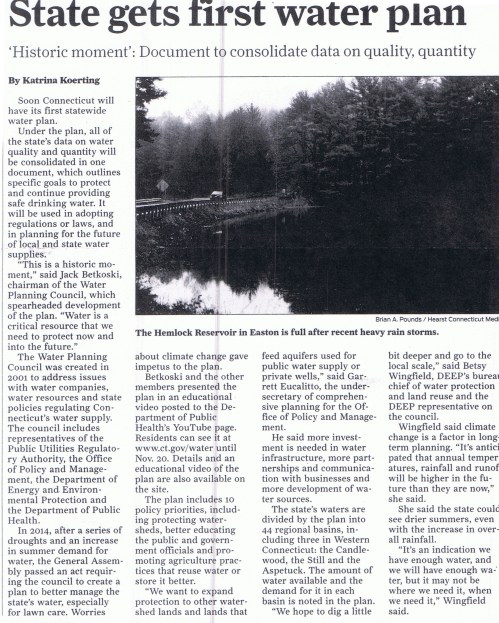 STATE WATER PLAN ARTICLE FROM FAIRFIELD CITIZEN
